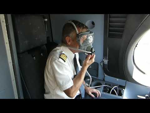 Demonstration of pilot oxygen mask by Airbus test pilot