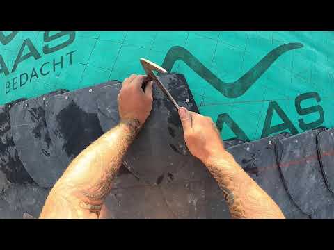 Eingebundenen Fuß ansetzen - Schiefer Schuppendeckung - Rathscheck Schiefer T-Schnitt Schablone