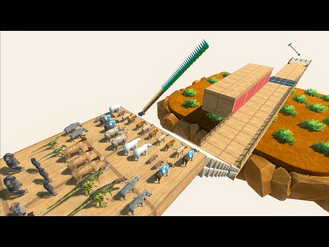 Animals and Prehistoric Animals running down the track chased by Dinosaurs - ARBS