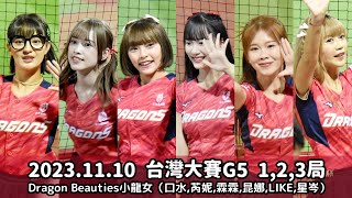 【台湾チア】2023.11.10 台灣大賽G5 味全龍主場 1,2,3局 / Dragon Beauties小龍女 #口水 #芮妮 #霖霖 #昆娜 #LIKE #星岑 [中文歌詞]