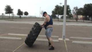 preview picture of video 'TexasBULL kevin Team B.D.U.  tire flip truck push set two'