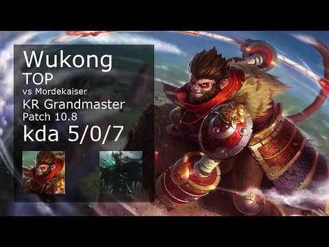 Wukong Top vs Mordekaiser - KR Grandmaster 5/0/7 Patch 10.8 Gameplay // [롤] 오공 vs 모데카이저 탑