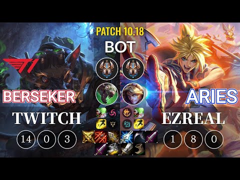 T1 Berseker Twitch vs Aries Ezreal Bot - KR Patch 10.18