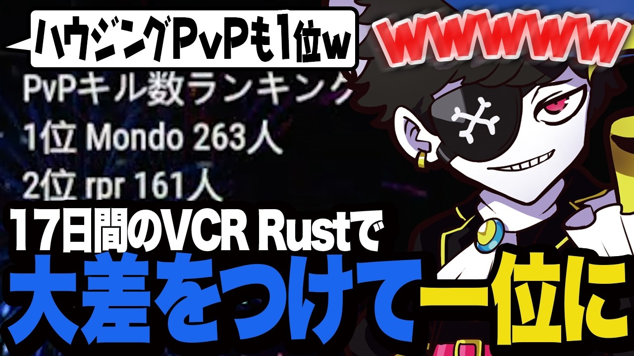 17日間のRustで2位に大差をつけてPvPキル数1位になり笑うMondo【VCR RUST】