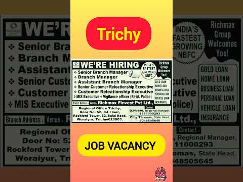JOB VACANCY jobhiring #jobhiring2024 #jobhunters #jobinterviewtips #jobintrichy @sakthee vlogs