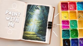 paint with me using gouache 🎨 light through the forest 🌳  + sketchbook flip through 📖