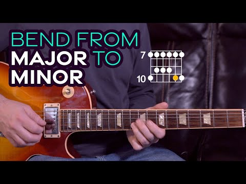 Go from major pentatonic to minor pentatonic by bending strings - Simple Guitar Lesson concept
