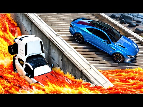 Cars vs Volcano Spit Lava all over the City - BeamNG Drive - 🔥 ULTIMATE Edition Compilation