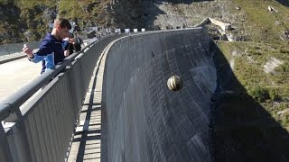 Throwing Basketballs With Different Spins Off a HUGE Dam | How Ridiculous