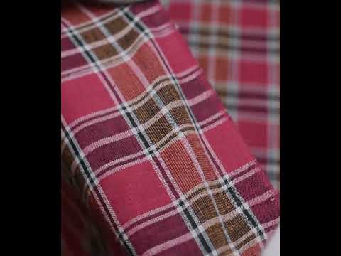 Check Brown & Red Pure Cotton 91 GSM Handwoven Fabric — video