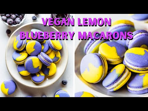 Vegan Lemon Blueberry Macarons - made with aquafaba!