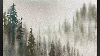 semi abstract WATERCOLOR misty trees - 320
