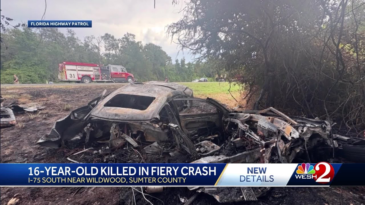Teen rips plate from car, runs after causing fiery fatal Florida highway crash