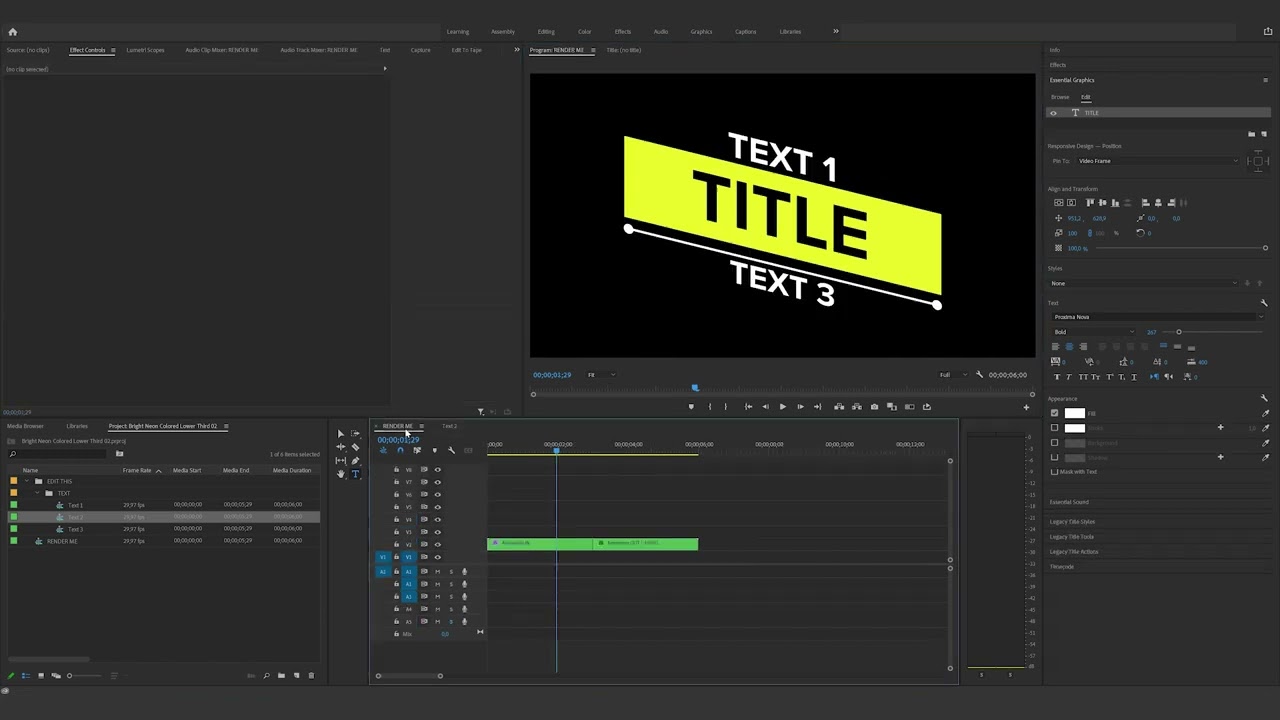 How to edit the Bright Neon Colored Lower Third 02 in Premiere Pro