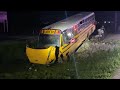 Live: School bus goes off road, ramps culvert, crashes