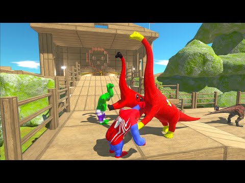 HULK & SPIDERMAN GORO COUPLE VS BRACHIO COUPLE DEATH RUN - Animal Revolt Battle Simulator