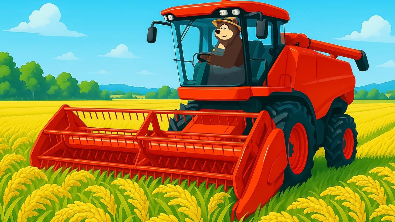 Tractor & Combine Harvester Work Hard 🌾 Harvesting Wheat Field | Farm Vehicles Animation