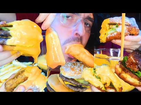 ASMR Eating TOO MUCH CHEESE SAUCE For 3 Hours No Talking 먹방