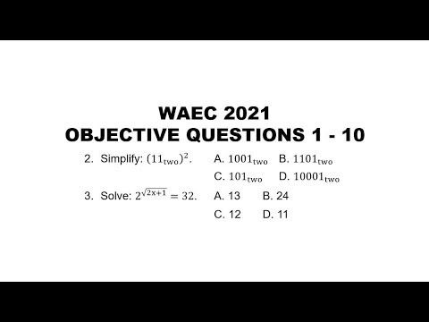 WAEC 2021 Mathematics Objective Questions 1 - 10.
