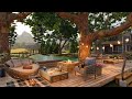 Cozy Terrace with Summer Forest Soundscape, Lake and Fireplace Sounds for Relaxation Ambience