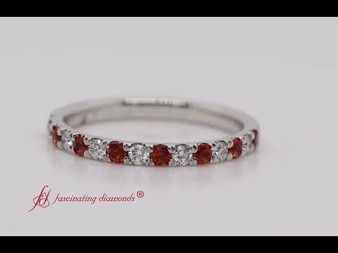 0.50 Carat Diamond French Pave Half Eternity Band with Orange Sapphire in 14k White Gold FD10262