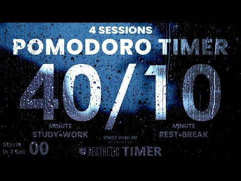40/10 Pomodoro Rain Sounds Study Timer, 40 Minute Study, 10 Minute Breaks, Pomodoro Technique 40 10