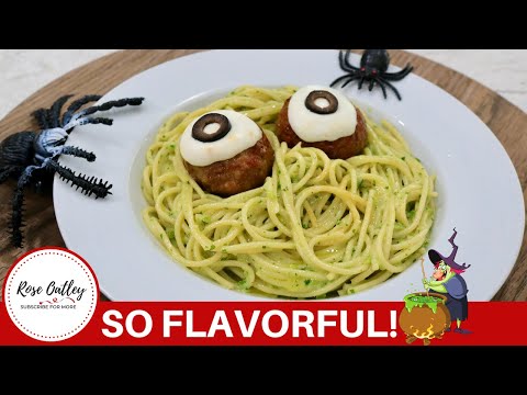 Halloween Green Spaghetti | Spaghetti in a Green Creamy Sauce