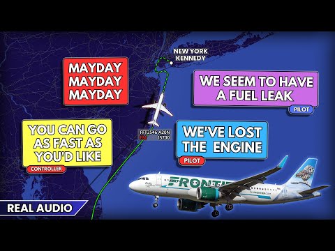 Engine FAILURE and possible FUEL LEAK. Frontier A20N performs emergency landing at JFK. Real ATC