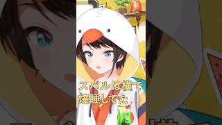 サインを書いている風真いろはの横で爆睡する大空スバル