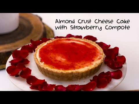 Valentine's Day Special Dessert | Almond Crust Cheesecake With Strawberry Compote Recipe By Amrita