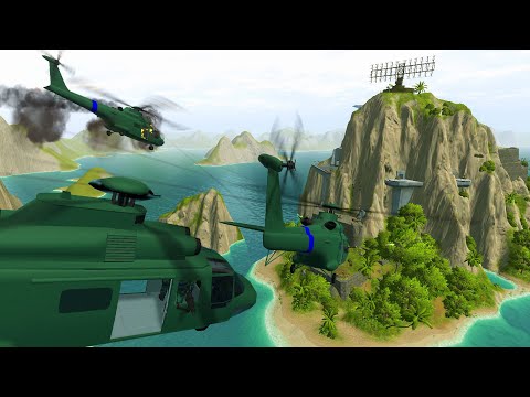 100x HELICOPTER GUNSHIPS Invade ISLAND FORTRESS DEFENSE! - Ravenfield