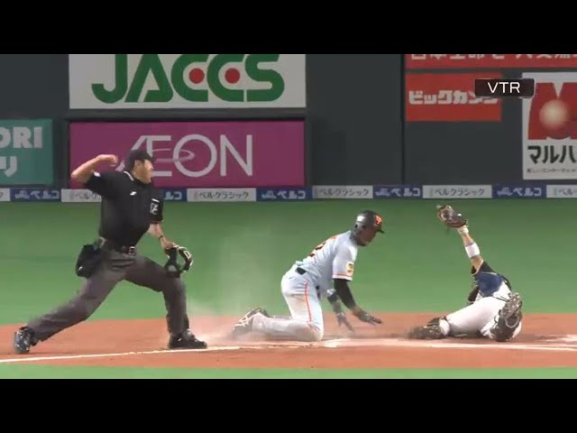 【6回表】ファイターズ・西川の好返球に 近藤が気迫のタッチアウト!! 2015/6/10 F-G