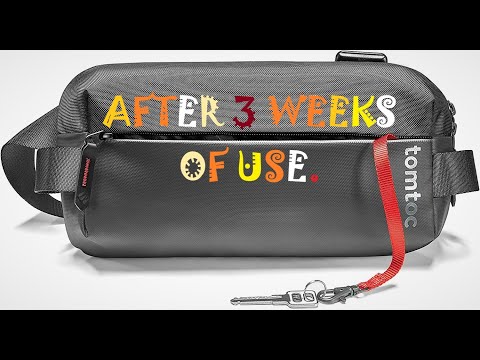 tomtoc MINIMALIST EDC SLING BAG | AFTER 3 WEEKS OF USE (PLEASE TURN ON THE SUBTITLES)