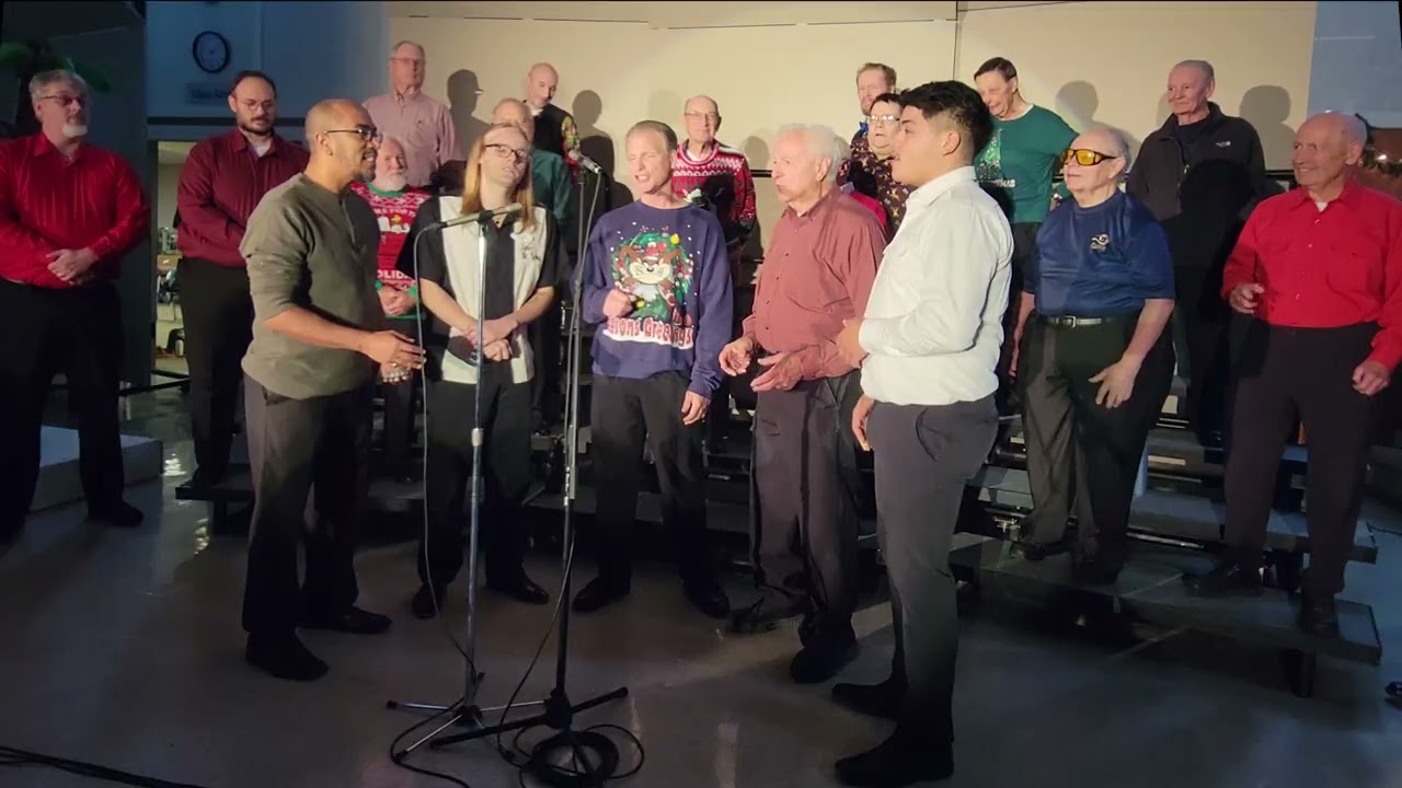The Mello Yellow Quartet singing 'Angels We Have Heard on High' at the Spirit of St. Louis Chorus Christmas Show 2025 in Hillsboro, MO.
