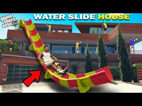 GTA 5 : Franklin Install Water Slide Outside His Premium Luxury House In GTA 5 ! Waterslide GTA 5