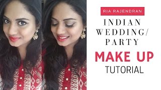 Image for video on Indian Wedding / Party Makeup : Golden Smokey Eye + Red Lips Look (for Indian / Brown / Tan Skin) by Ria Rajendran