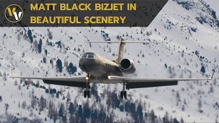 All black private jet & mountains! - Gulfstream G450 beautiful landing at Samedan Airport