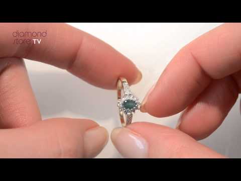 FET32-G - Emerald 5 x 3mm And Diamond 18K Gold Ring