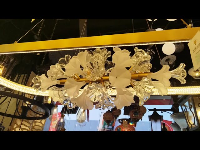 نجفة ليد ازهار زجاج ذهبي 120 سم مع ريموت اضاءة