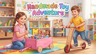 Building Our Own Toys! 🪵👦👧 DIY Wooden Scooter & Doll Wagon Adventure for Kids