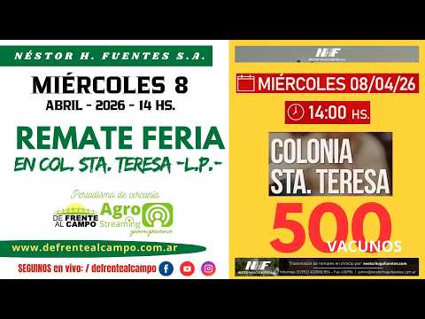 en VIVO -15  hs. - REMATE de NÉSTOR HUGO FUENTES S.A. - GENERAL ACHA -L.P.- MIÉ. 8 / ABRIL / 2026-.