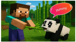 Minecraft Panda Love 🐼 | Steve Feeds Cute Panda Bamboo 🍃 | Funny Minecraft Moments#2.  #zavrixgaming