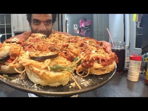 Eggplant Parm Spaghetti Sandwiches Mukbang