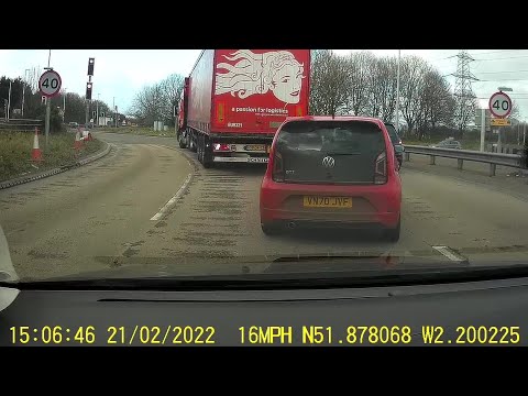 Gloucester Elmbridge Ct Roundabout red VW UP GTi 21st Feb 2022