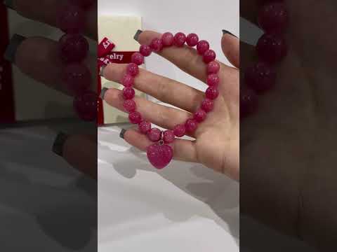 Подарок девушке браслет с кулоном из натурального камня Турмалин гладкие круглые бусины в коробочке - фото 1 - id-p2032001761