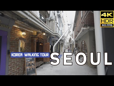 SEUL COREIA/Yongsan (dias de semana) Mercado Haebangchon ShinHeung, passeio a pé pelo beco Haebangchon [4K HDR]