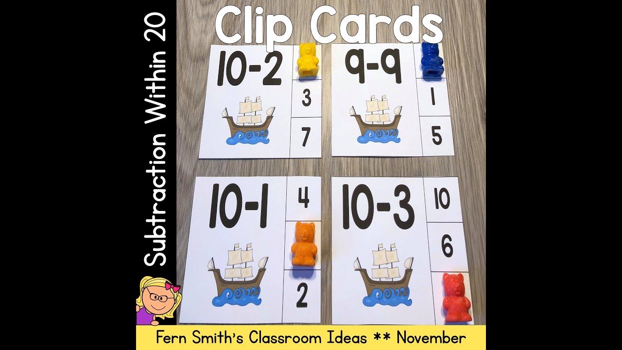 Subtraction Within 20 Clip Cards Thanksgiving Themed Centers