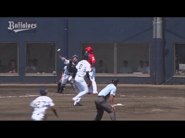 【ファーム】捕ってからが早い!! バファローズ・稲富が盗塁阻止!! 2018/7/10 Bs-C(ファーム)