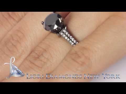 BDR-045 - 3.63 Carat Vintage Style Natural Black Diamond Engagement Ring 18k Black Gold