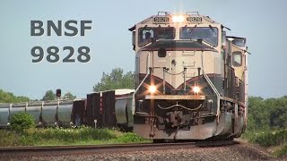 preview picture of video 'BNSF 9828 East - Executive MACs - Around a Curve on 7-27-2014'